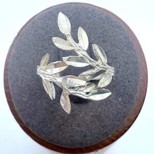 VTG Solid Sterling Silver 925 Olive Leaf Design Band Bypass Ring Size 4.75